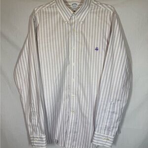 Men’s Brooks Brothers Purple and White Striped Dress Shirt 100% Supima cotton.